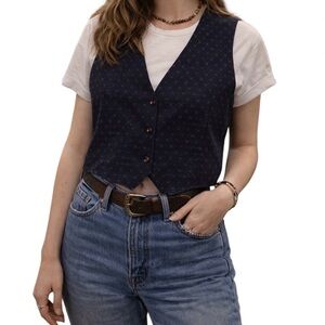 Vintage 90s Talbots Midnight Blue Patterned Vest 12 Medium NWT Academia
